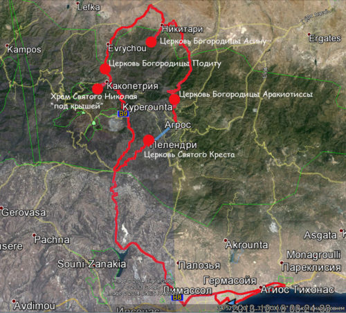 Маршрут поездки по византийским храмам Кипра