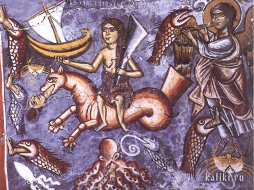 Море отдает своих мертвецов. Фрагмент фрески Страшного Суда. Фреска церкви св. Георгия в Мурне
